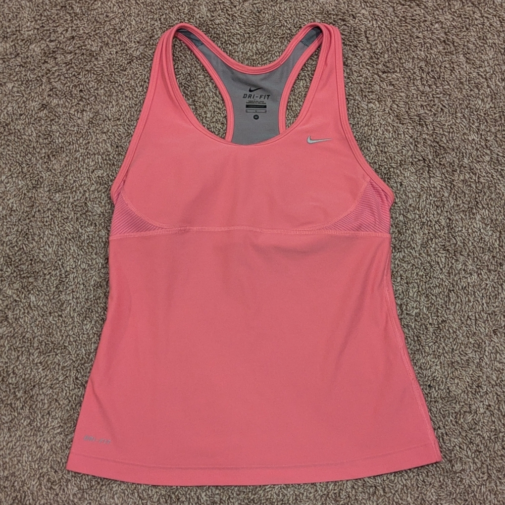 Nike dri-fit women's pink athletic racerback tank top with built in bra size med